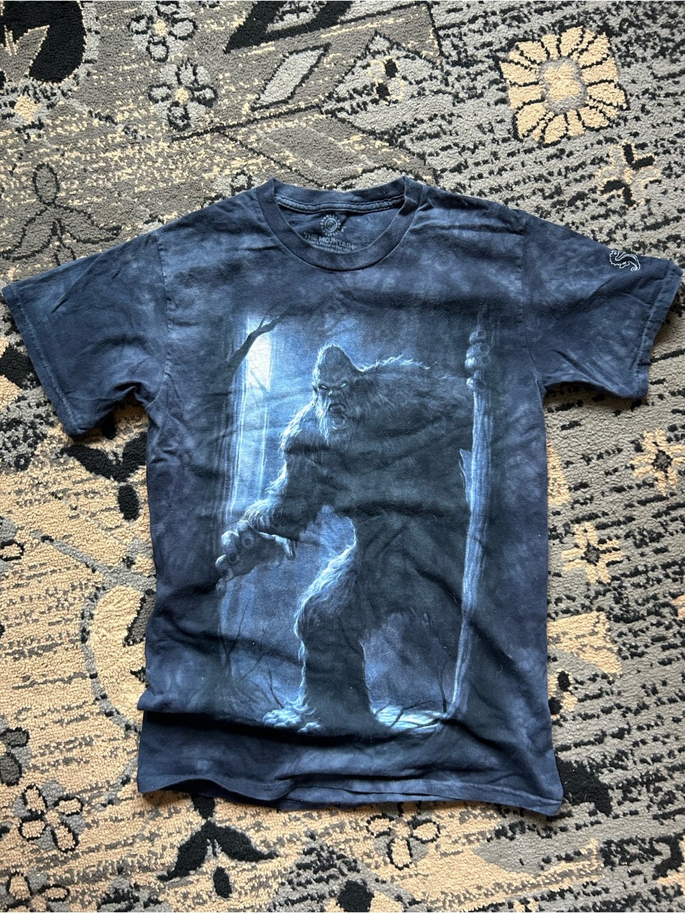 The Mountain Navy Blue Sasquatch Nightscape Short Sleeve Tee